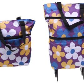 Nákupní taška s kolečky fialová s květy