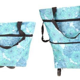 Nákupní taška s kolečky modrá s květy