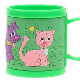 Hrnek dětský plastový (zelený pejsek a kočička)